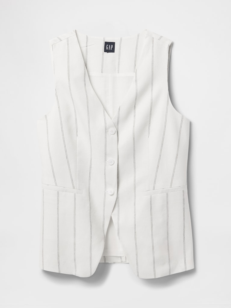 Linen-Blend Longline Vest