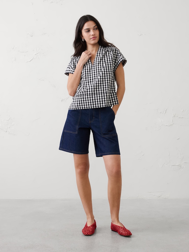 Gingham Split-Neck Top