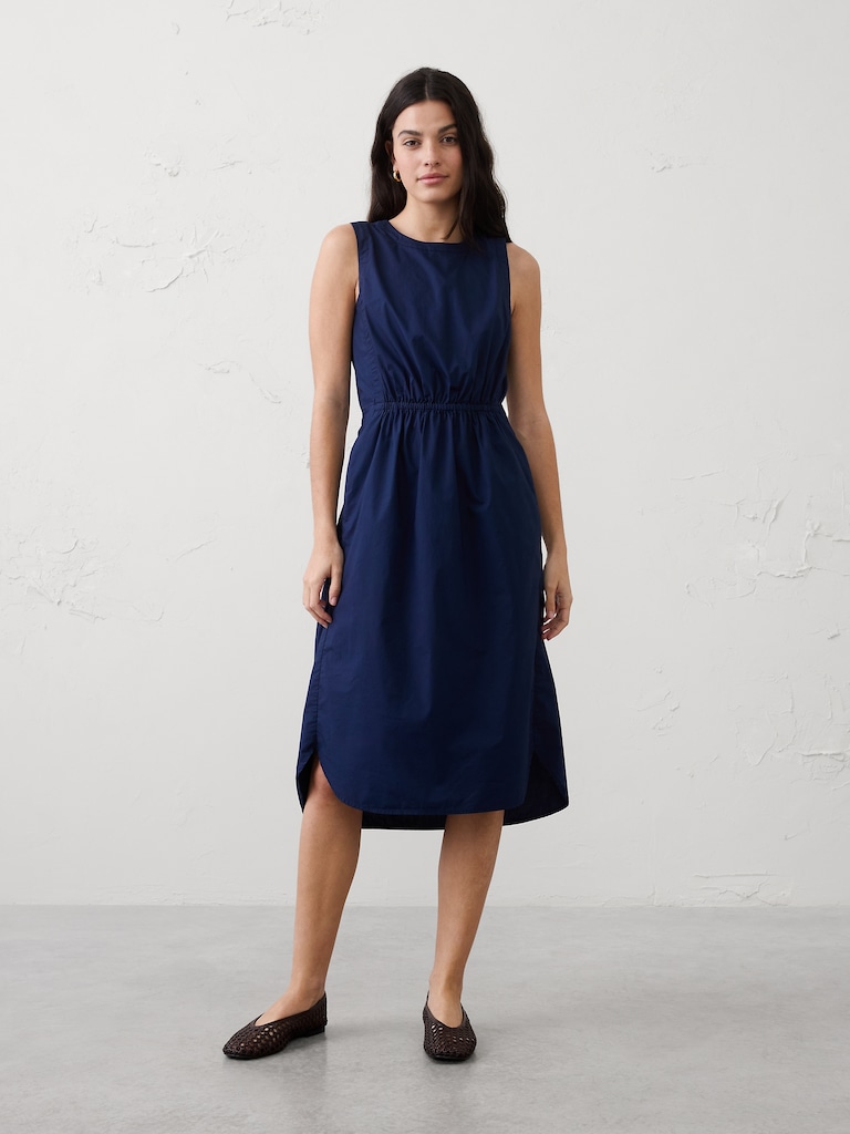 Rounded Hem Poplin Midi Dress