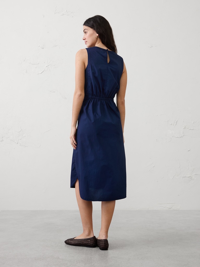 Rounded Hem Poplin Midi Dress