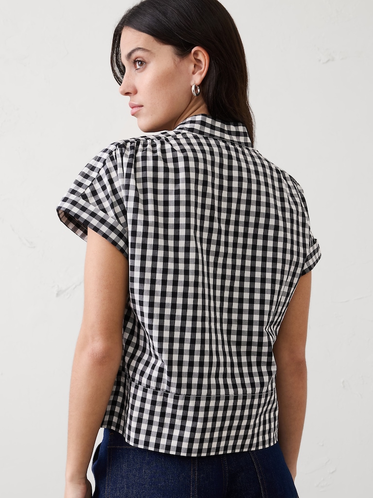 Gingham Split-Neck Top