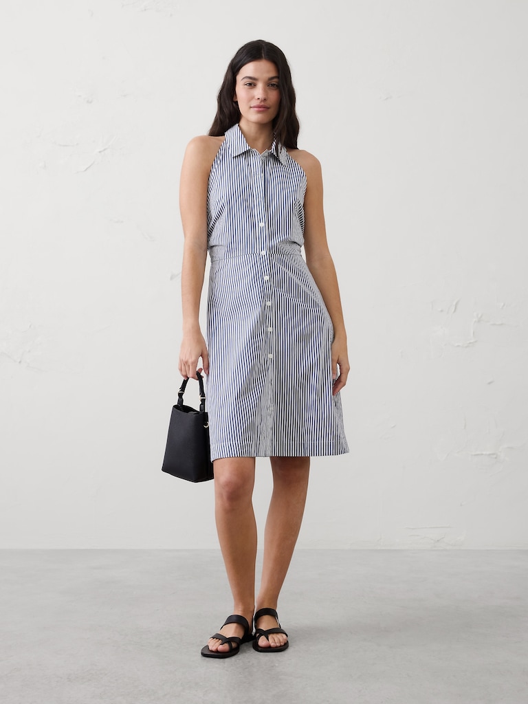 Shirred-Waist Above-Knee Dress