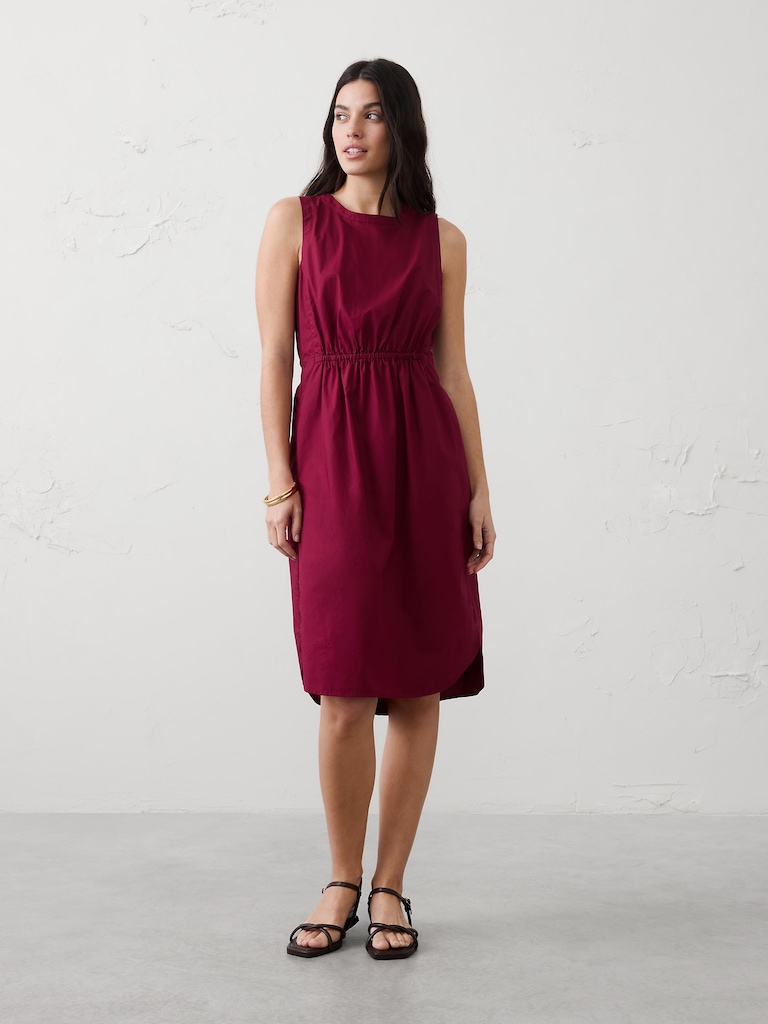 Rounded Hem Poplin Midi Dress