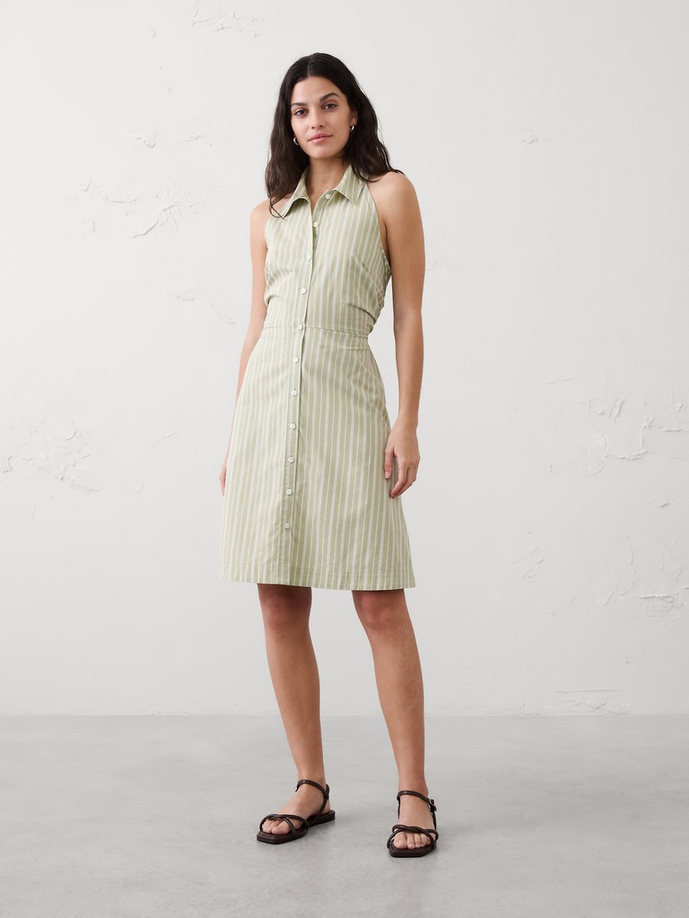 Shirred-Waist Above-Knee Dress