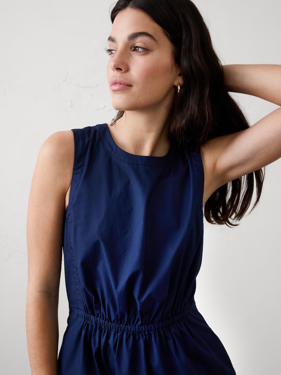 Rounded Hem Poplin Midi Dress