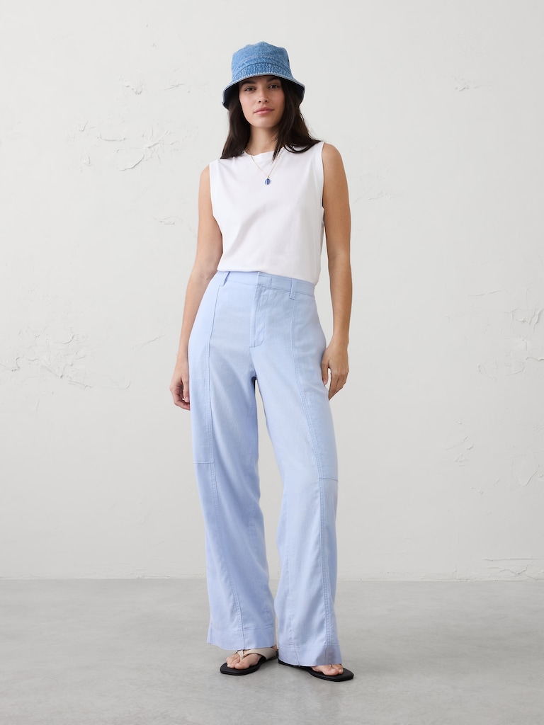 Straight High-Rise Linen-Blend Utility Pant