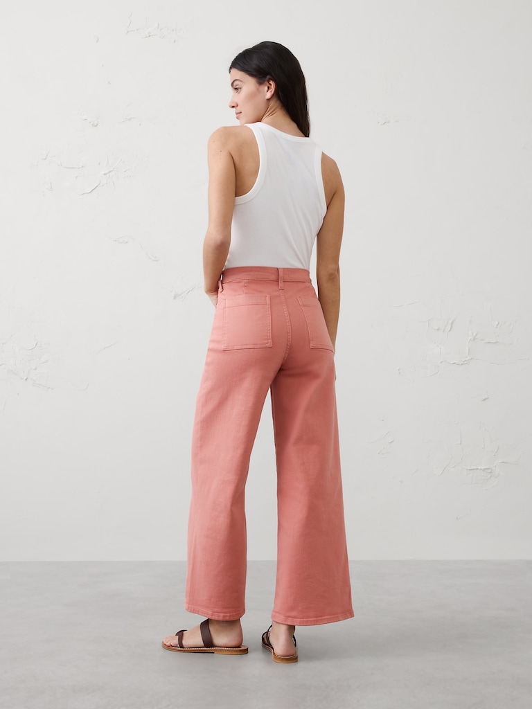 Wide-Leg High-Rise Patch Pocket Cropped Jean