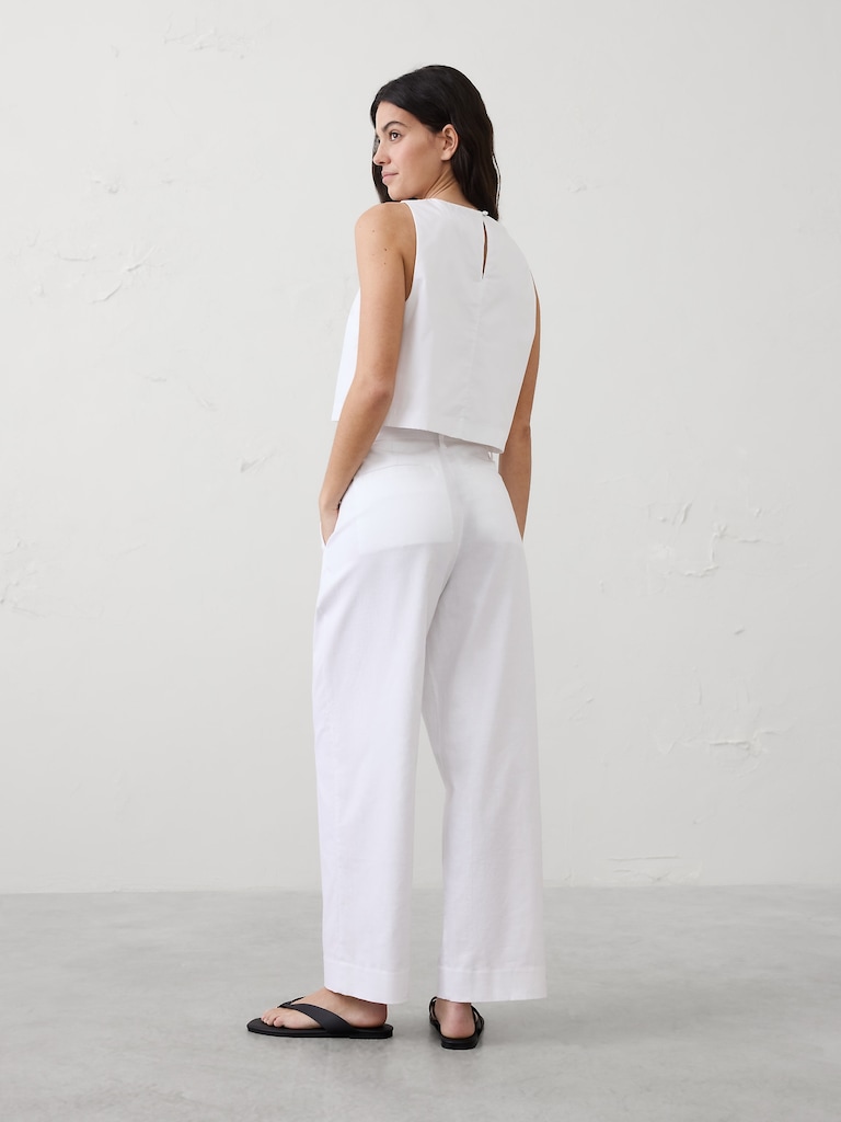 Straight-Leg High-Rise Linen-Blend Pleated Trouser