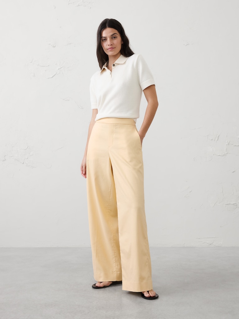 Wide-Leg High-Rise Linen-Blend Pant