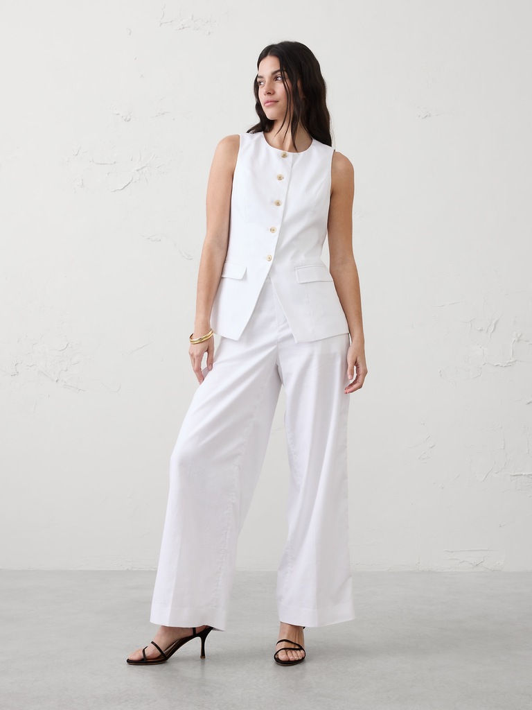 Linen-Blend Long Cutaway Vest