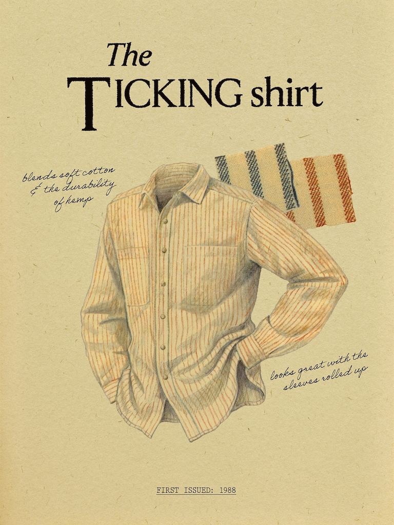 Archive Reissue Ticking Shirt in Cotton-Hemp