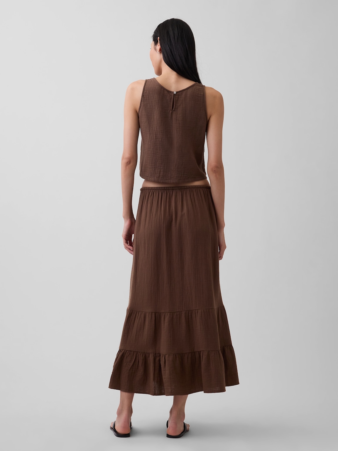 Cotton Gauze Tiered Easy Maxi Skirt