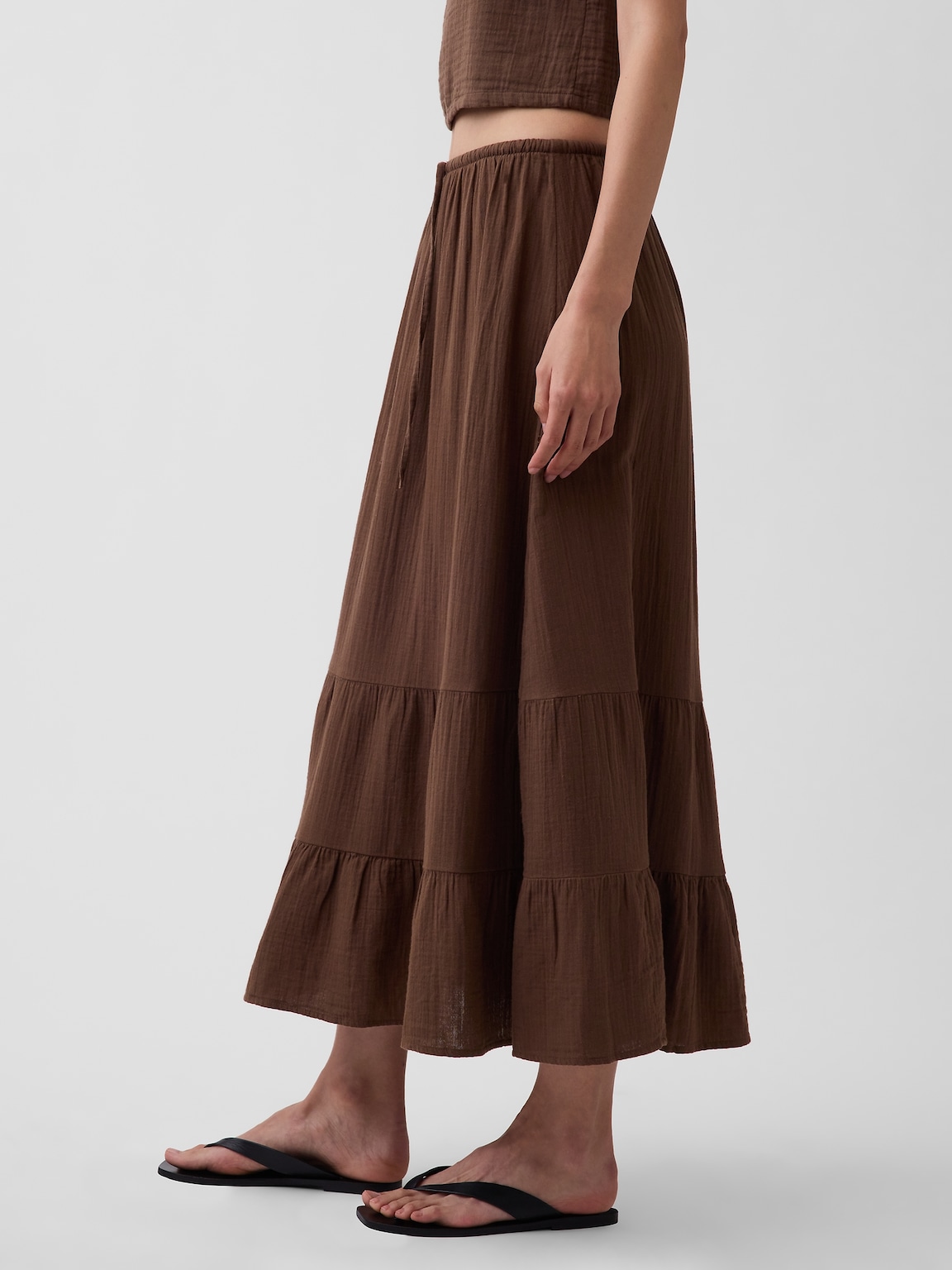 Cotton Gauze Tiered Easy Maxi Skirt