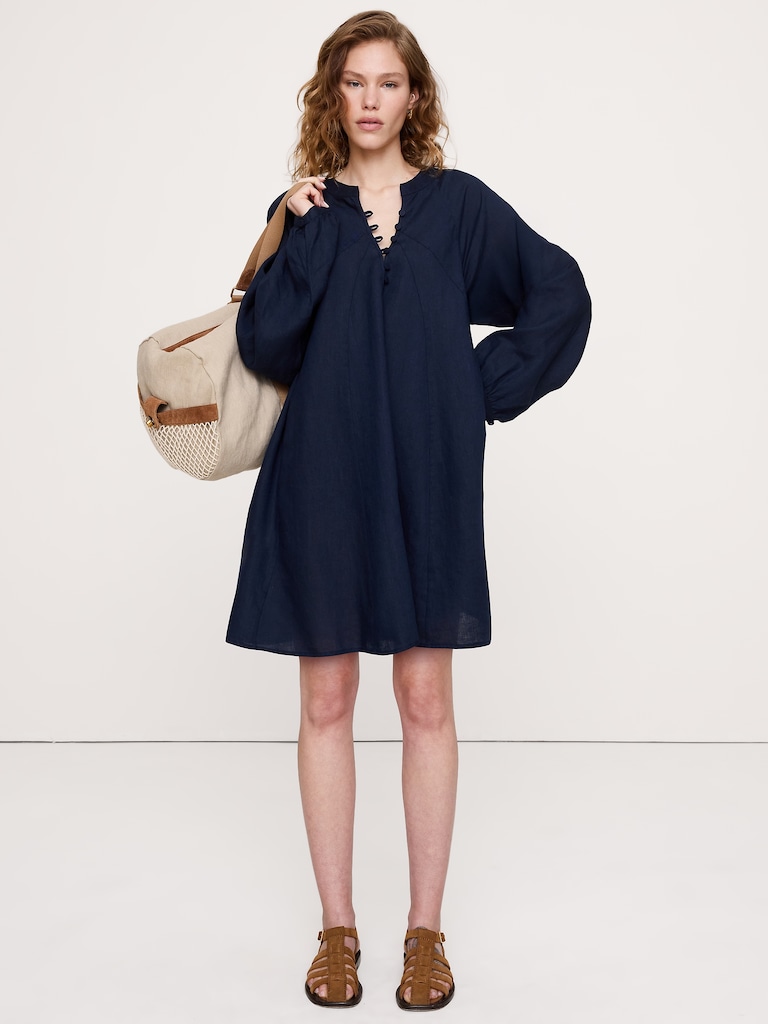 Linen Kaftan Mini Dress