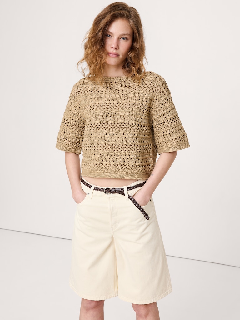 Coastal Cotton Crochet Sweater Tee