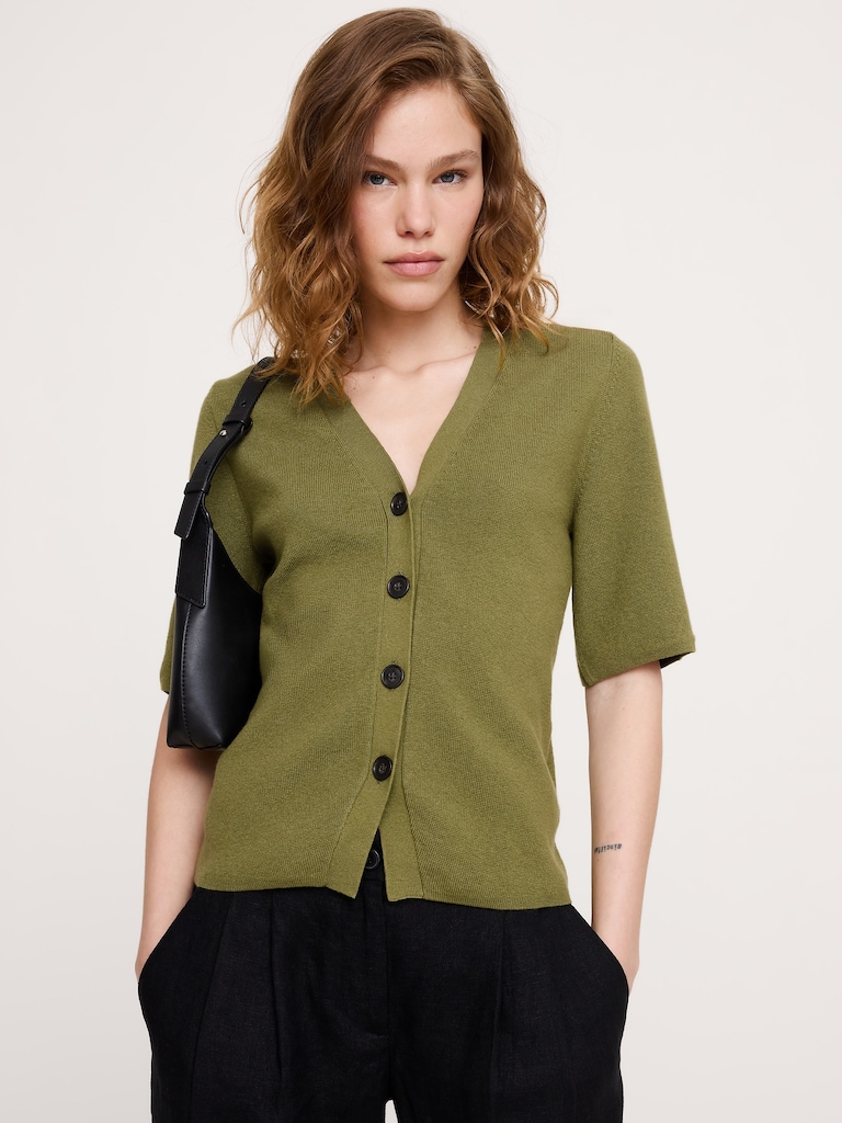 Larkspur Cotton-Silk Short-Sleeve Cardigan