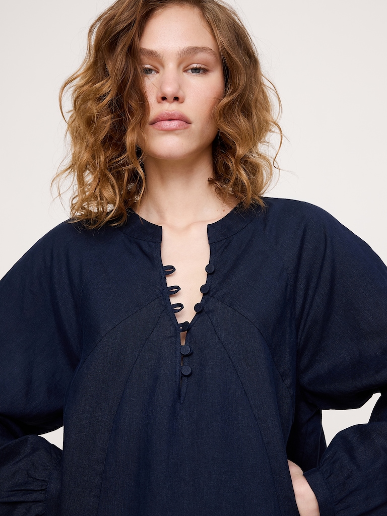 Linen Kaftan Mini Dress