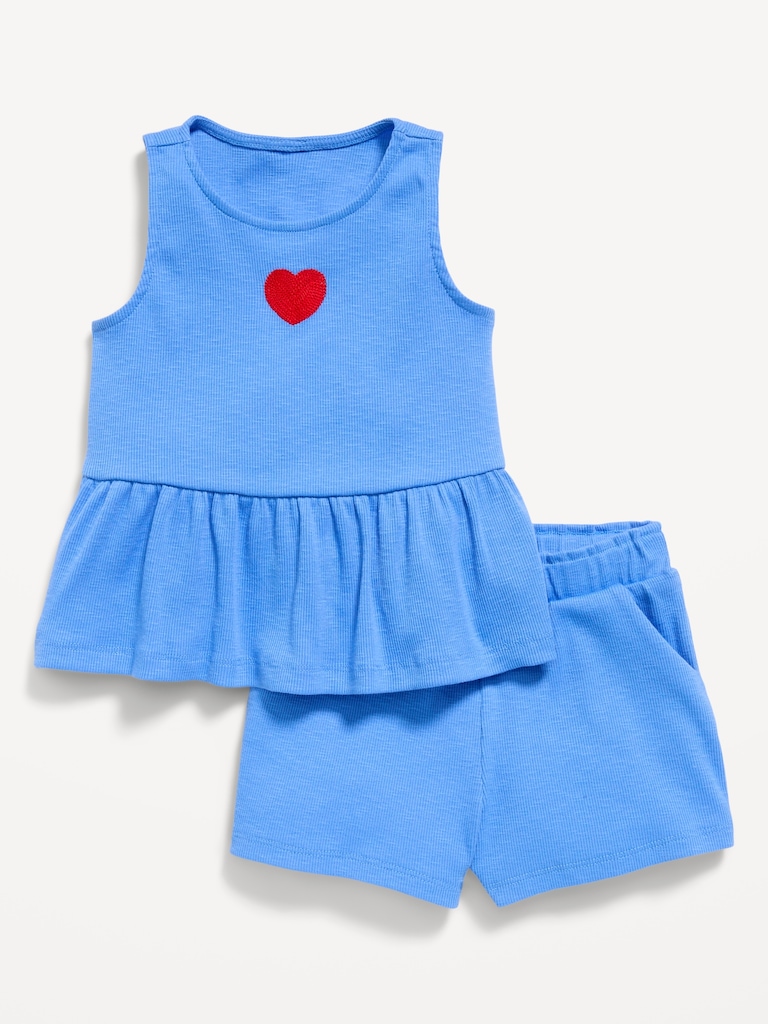Sleeveless Ribbed Top and Shorts Set for Toddler Girls
