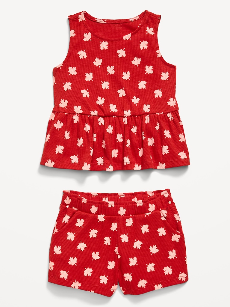 Sleeveless Ribbed Top and Shorts Set for Toddler Girls