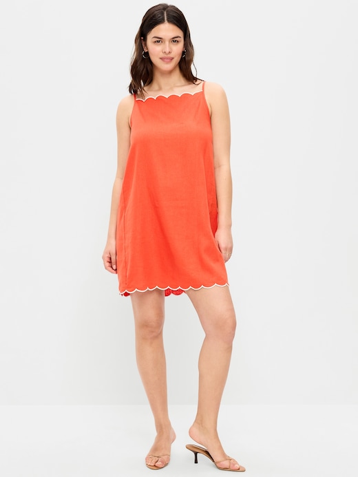 Scalloped Scalloped-Edge Apron-Neck Mini Shift Dress clearance deal