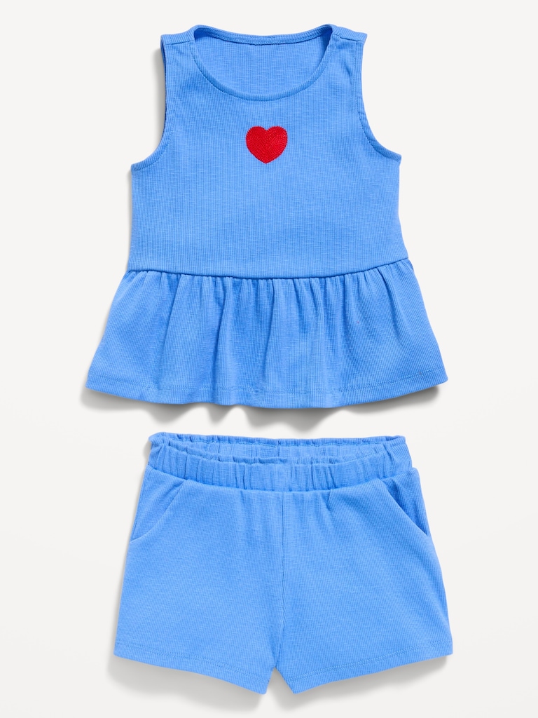 Sleeveless Ribbed Top and Shorts Set for Toddler Girls