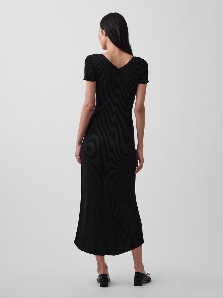 Rib Button-Front Maxi Sweater Dress