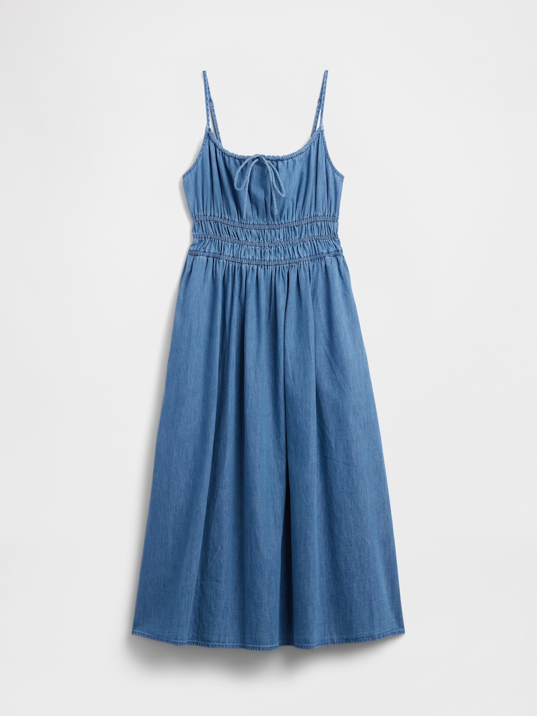 Smocked Tie-Front Midi Dress