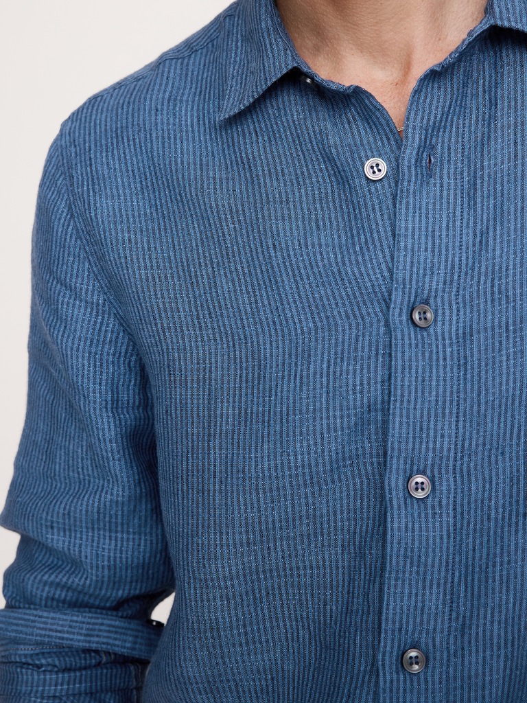 Standard-Fit Textured Linen-Cotton Shirt