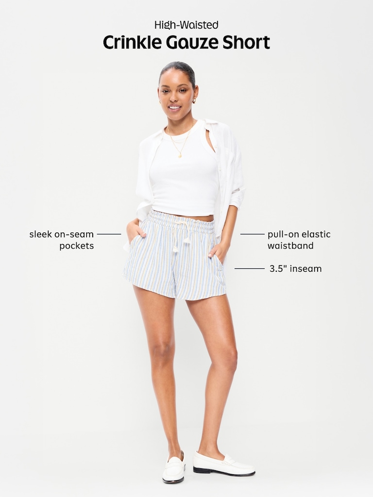 High-Waisted Crinkle Gauze Shorts