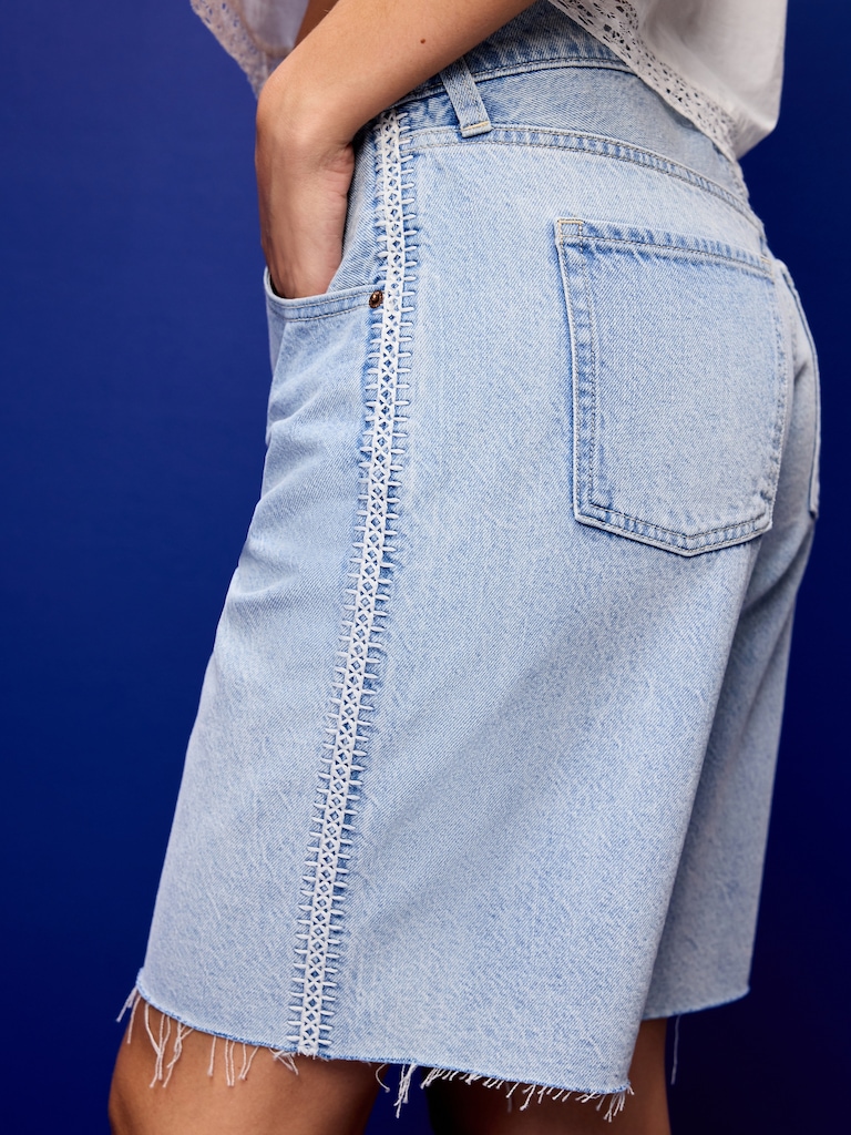 Mid-Rise Baggy Jean Shorts -- 9-inch inseam