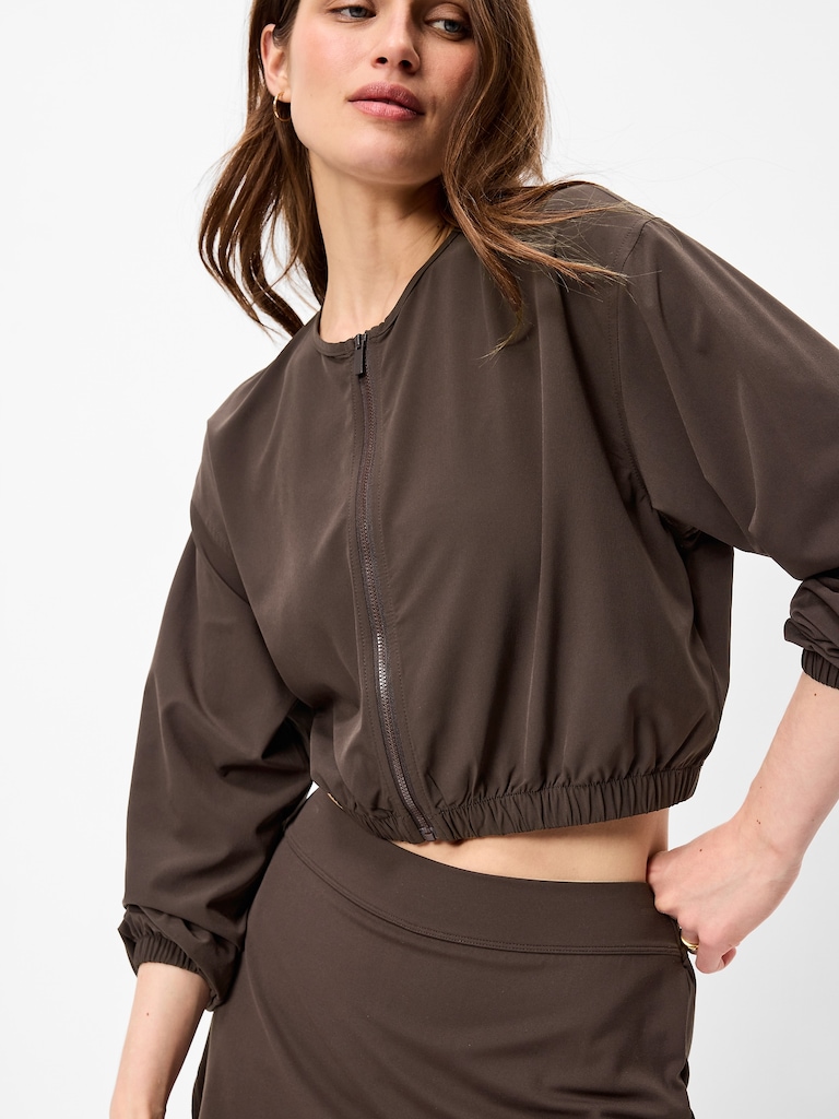 Zip-Front Cropped Tennis Jacket