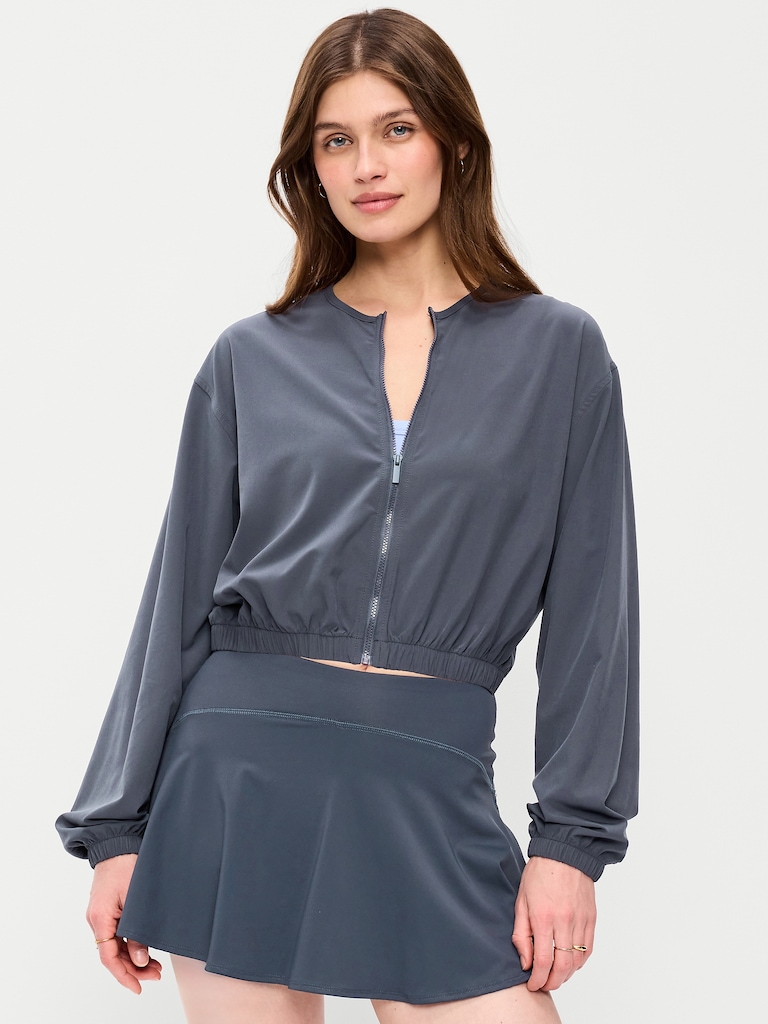 Zip-Front Cropped Tennis Jacket