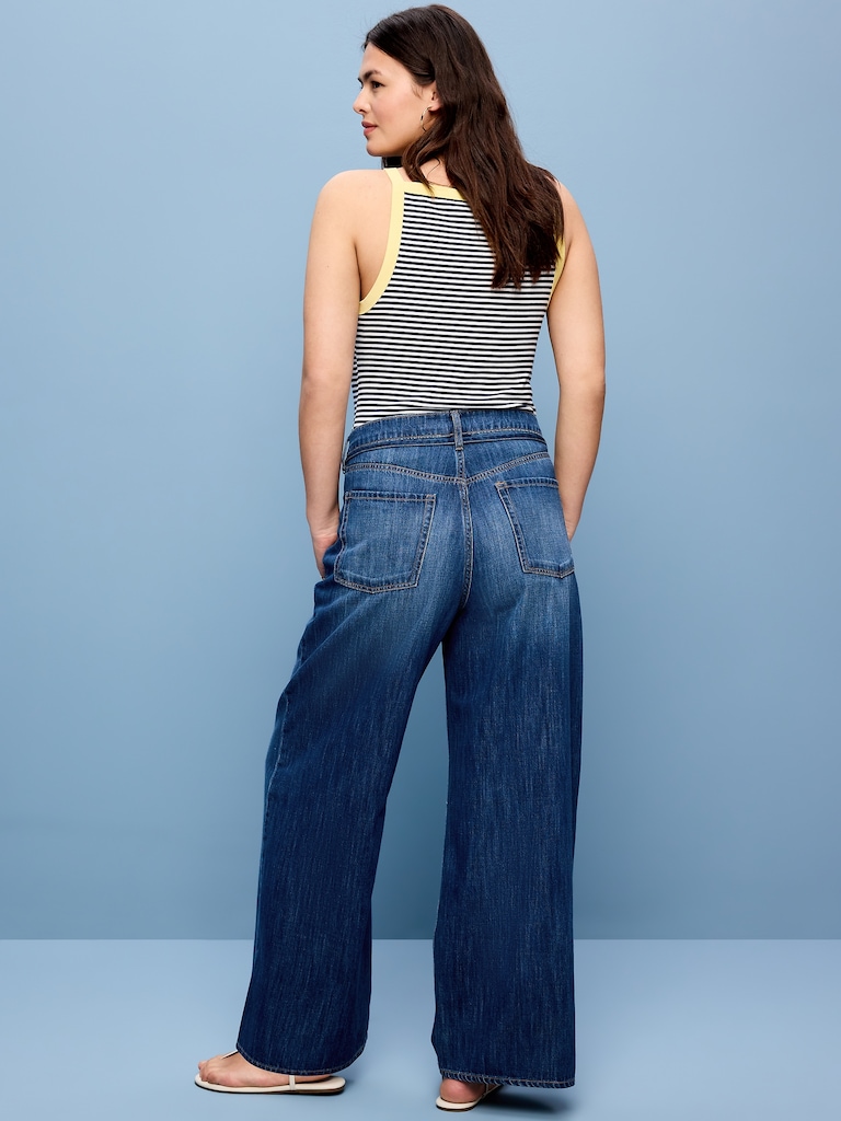 High-Waisted Baggy Wide-Leg Drawstring Jeans