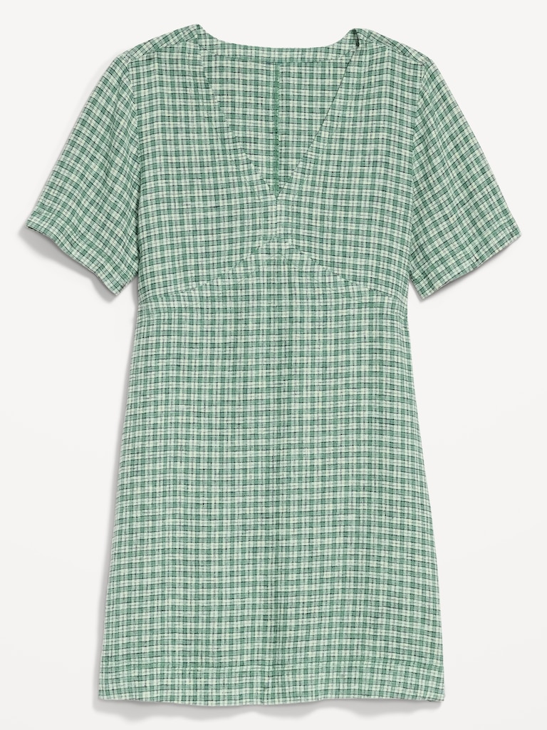 Short-Sleeve V-Neck Mini Shift Dress