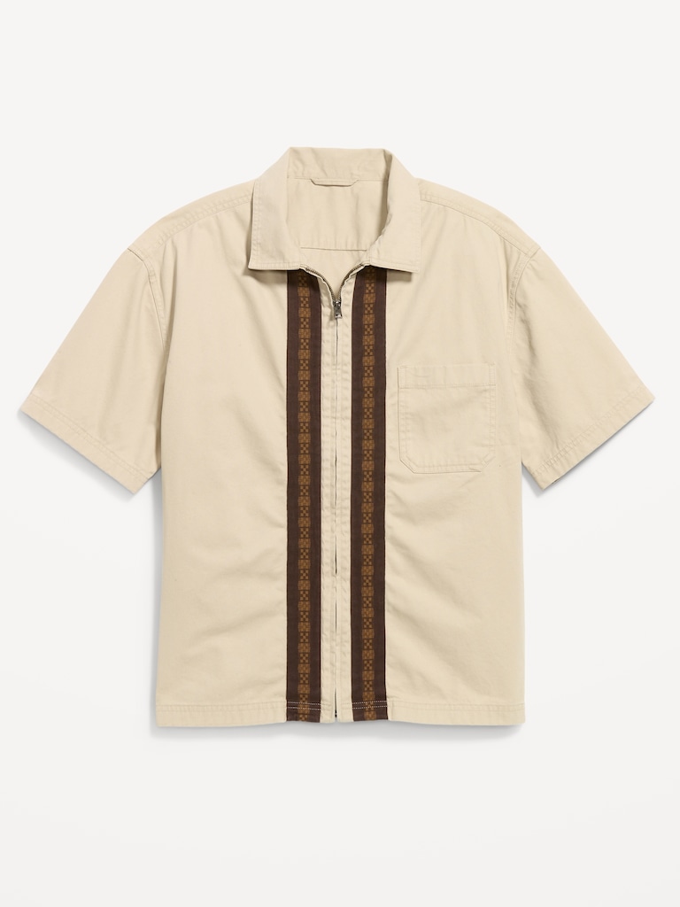 Loose Full-Zip Twill Workwear Shirt