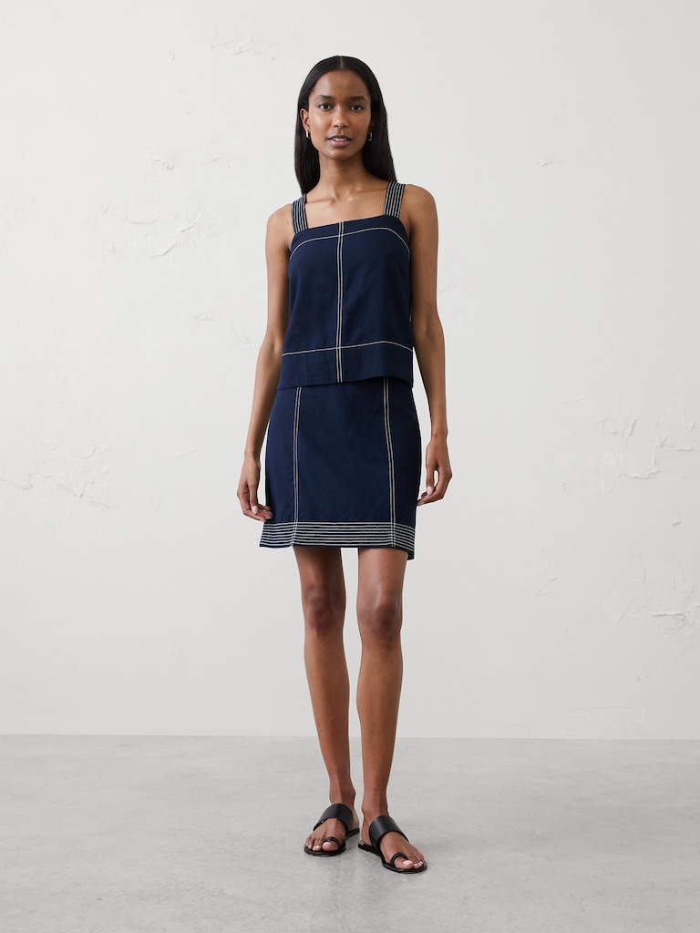 Linen-Blend Trapunto Mini Skirt