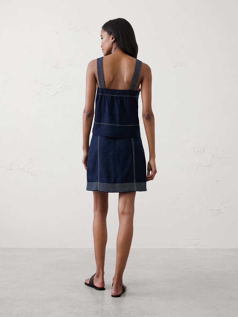 Linen-Blend Trapunto Mini Skirt