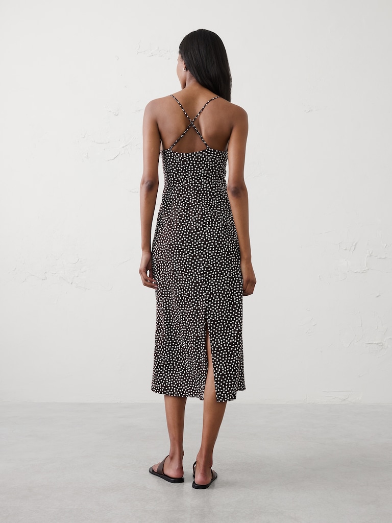 Linen-Blend Tie-Front Midi Dress