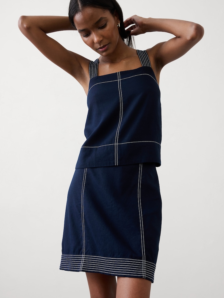 Linen-Blend Trapunto Mini Skirt