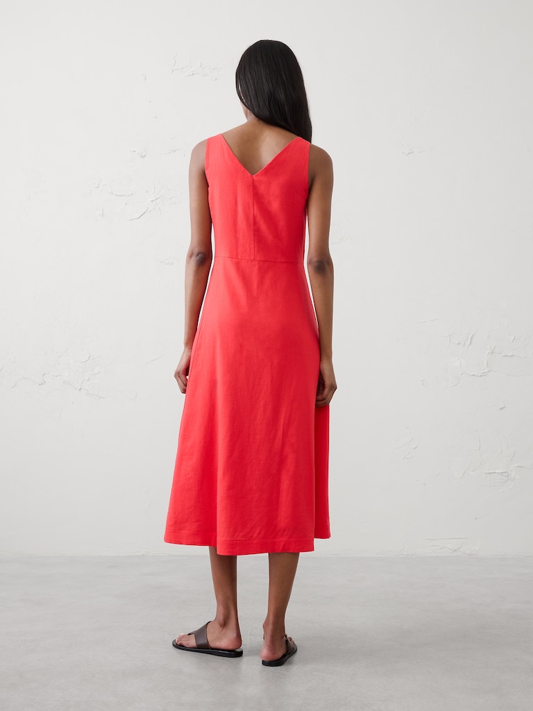 Linen-Blend Drapey Midi Dress