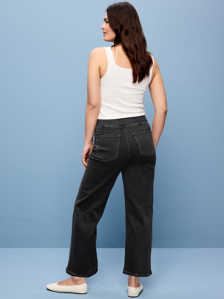 High-Waisted Weekender Pull-On Crop Wide-Leg Jeans