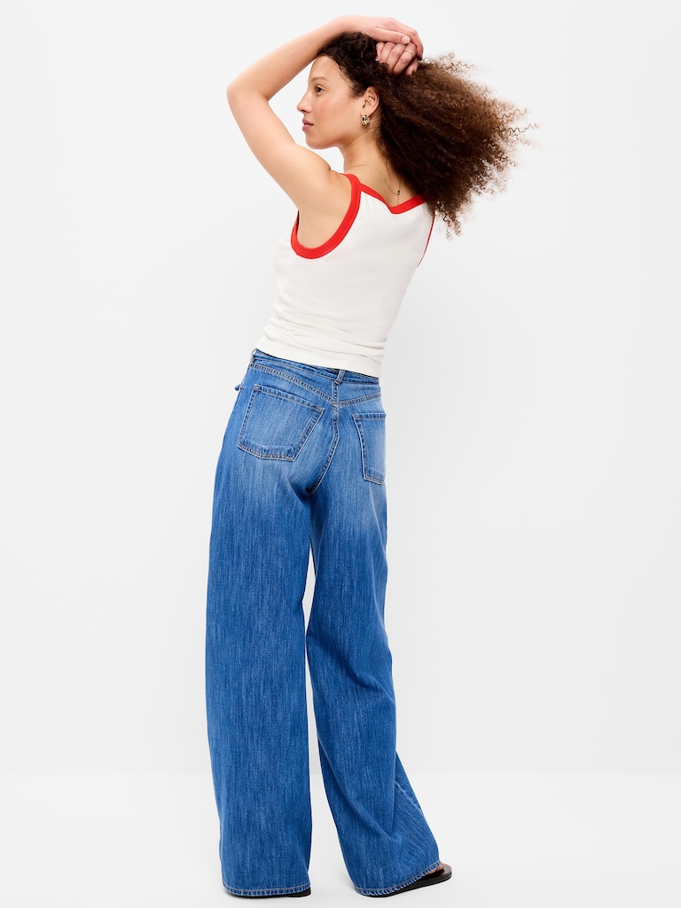 High-Waisted Baggy Wide-Leg Drawstring Jeans