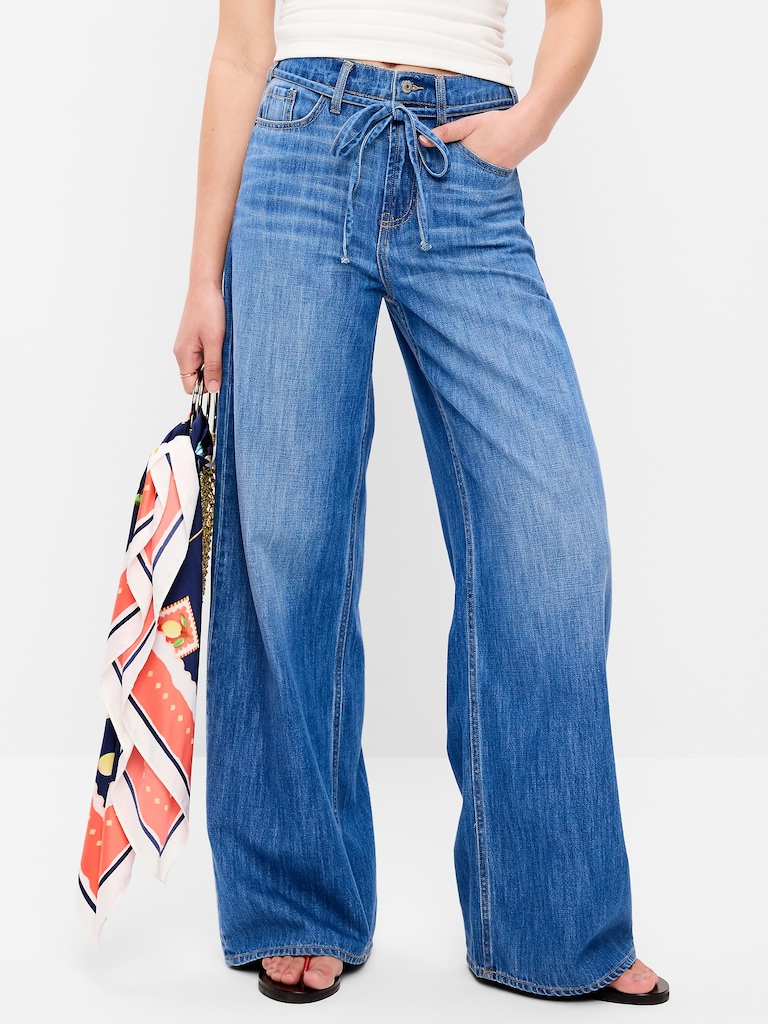 High-Waisted Baggy Wide-Leg Drawstring Jeans
