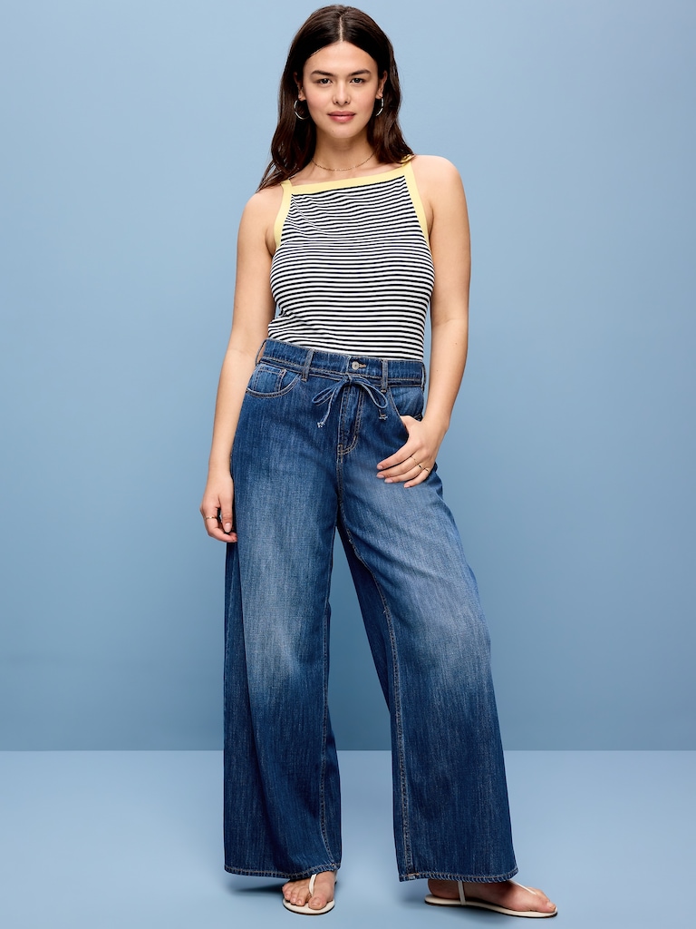 High-Waisted Baggy Wide-Leg Drawstring Jeans