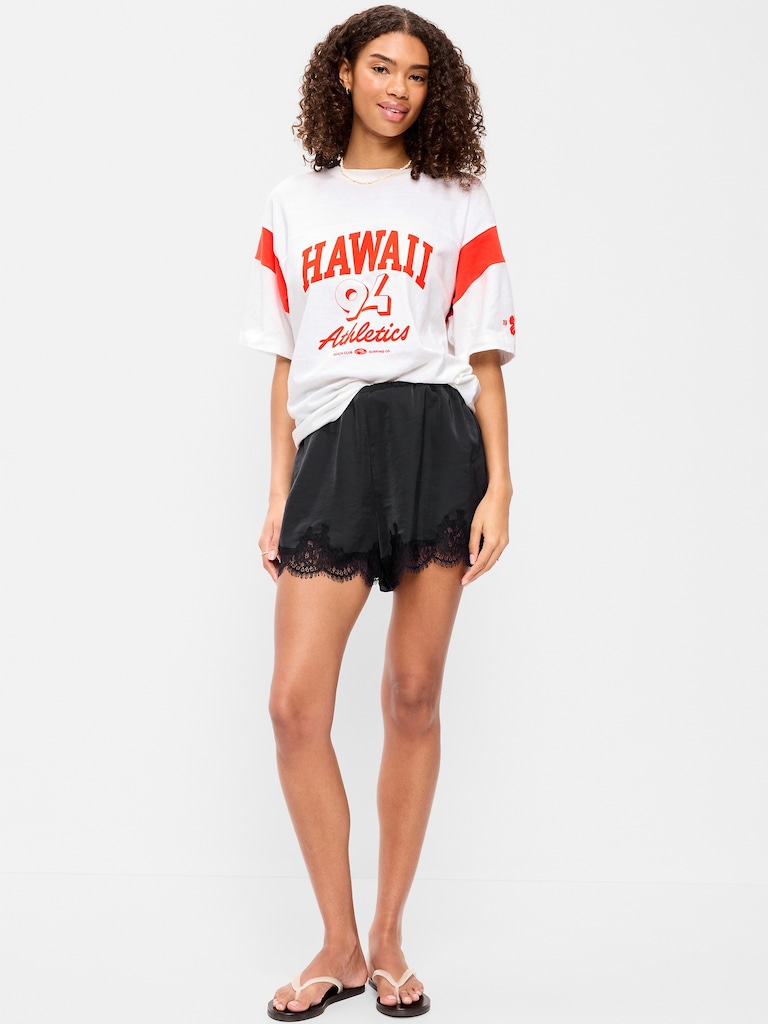 High-Waisted Lace-Trim Satin Shorts