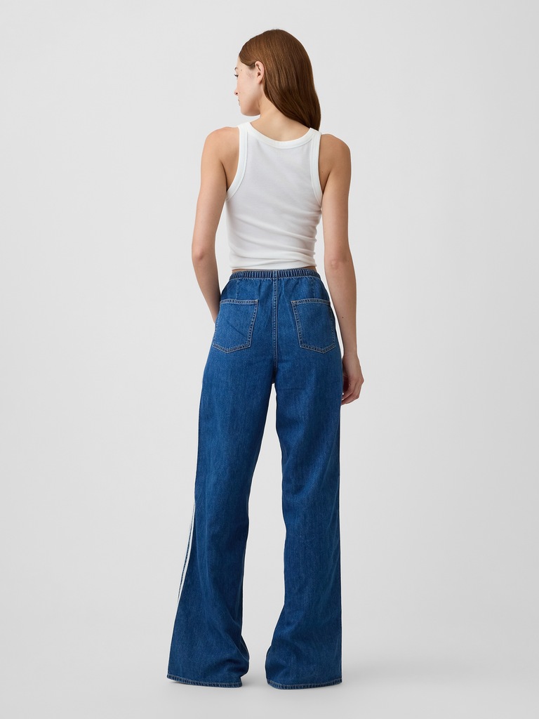 Mid Rise Pull-On Soft Stripe Wide-Leg Jeans