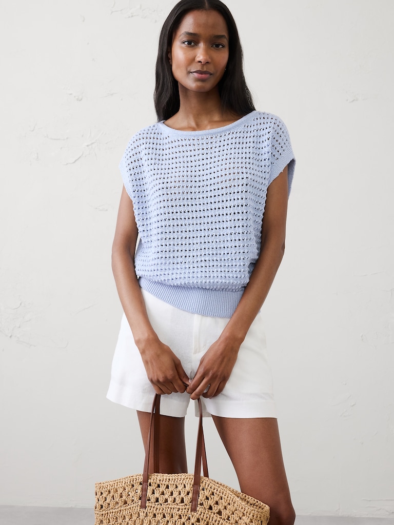 Open Stitch Dolman-Sleeve Sweater