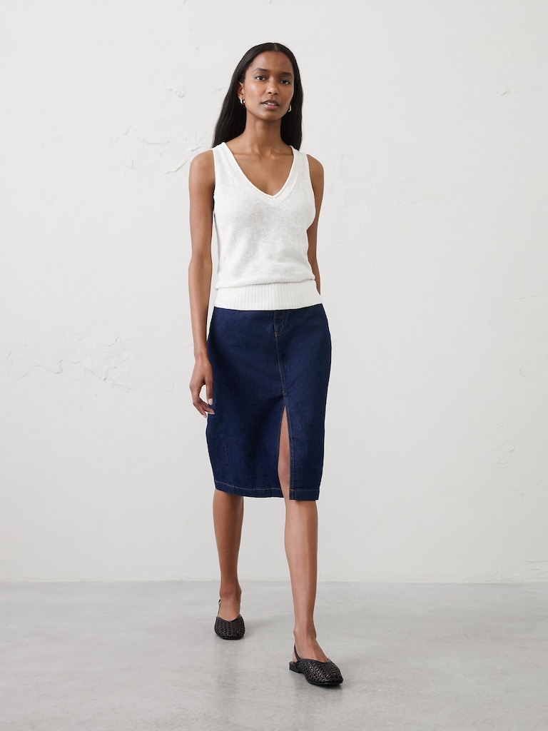 Ramie-Cotton Pointelle Sweater Tank