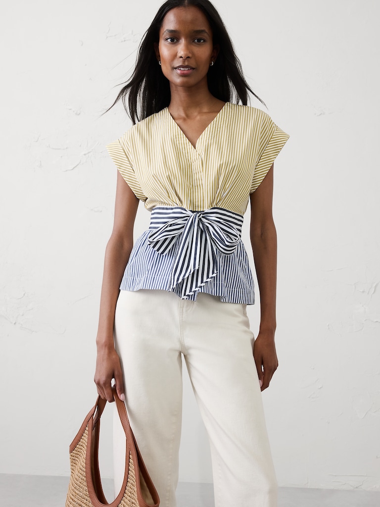 Poplin Tie-Front Top