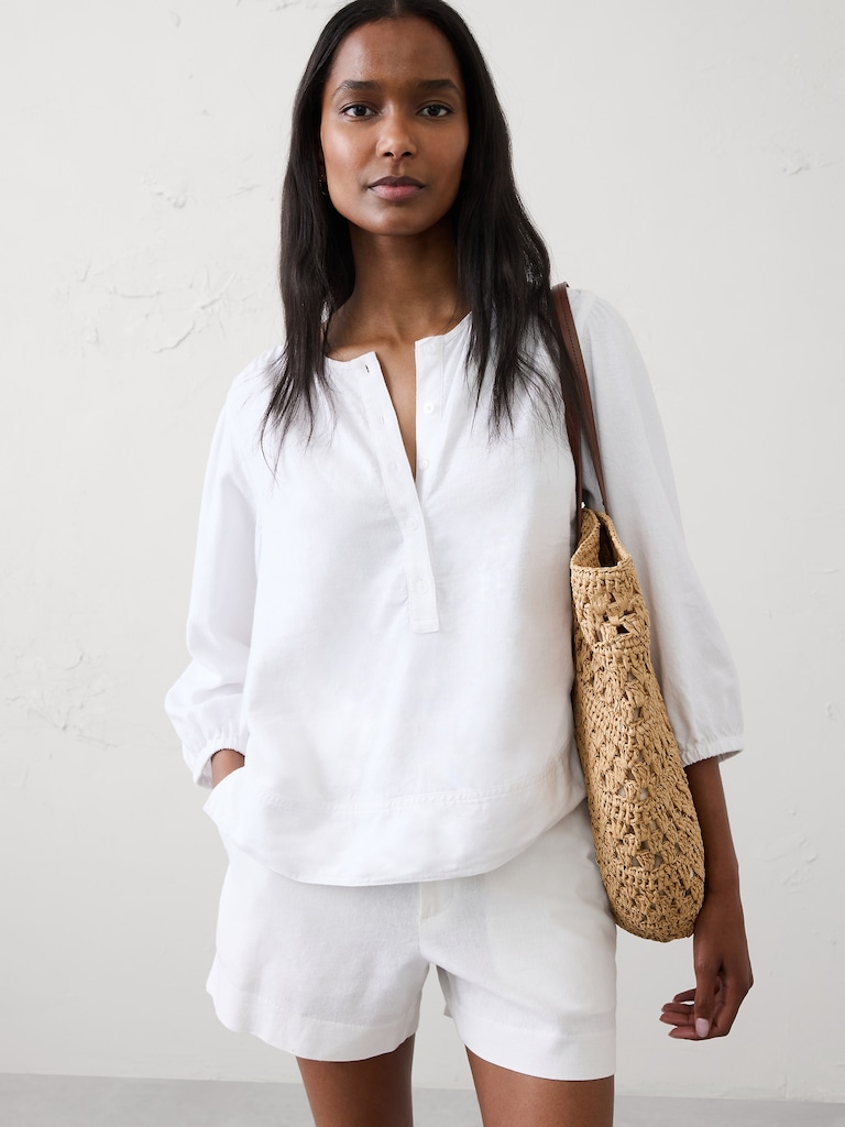 Linen-Blend Popover Top
